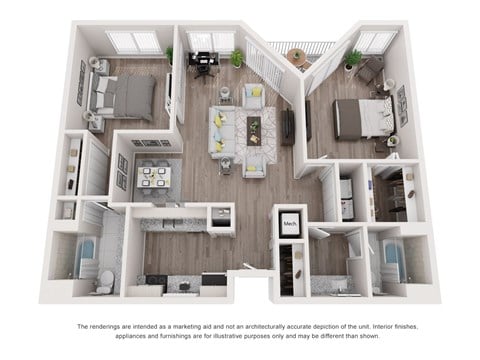 Floor plan for 2 beds, 2 baths, 1092 sqft